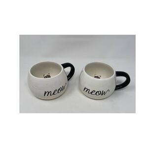 Set: World Market Meow Cat Peek-A-Boo Kitty Coffee Large Mugs Black & White